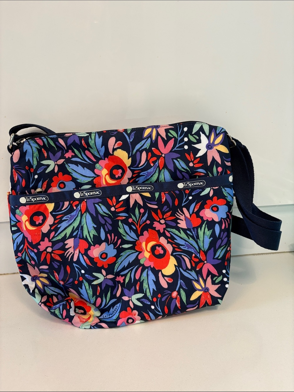 LeSportsac Navy Floral Print Crossbody Bag with Multicolour Blooms
